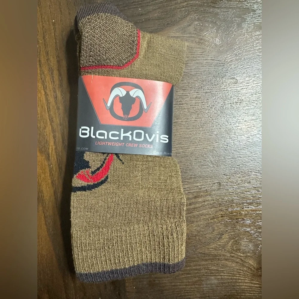 Black BlackOvis Lightweight Crew Socks - Brown with Red‎ Trim